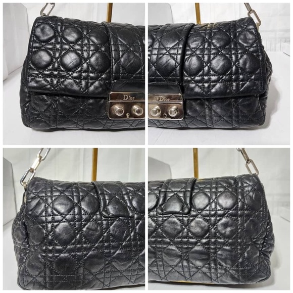 Authentic CHRISTIAN DIOR  Lambskin Cannage Medium New Lock Flap Shoulder Bag Bla - Picture 8 of 16